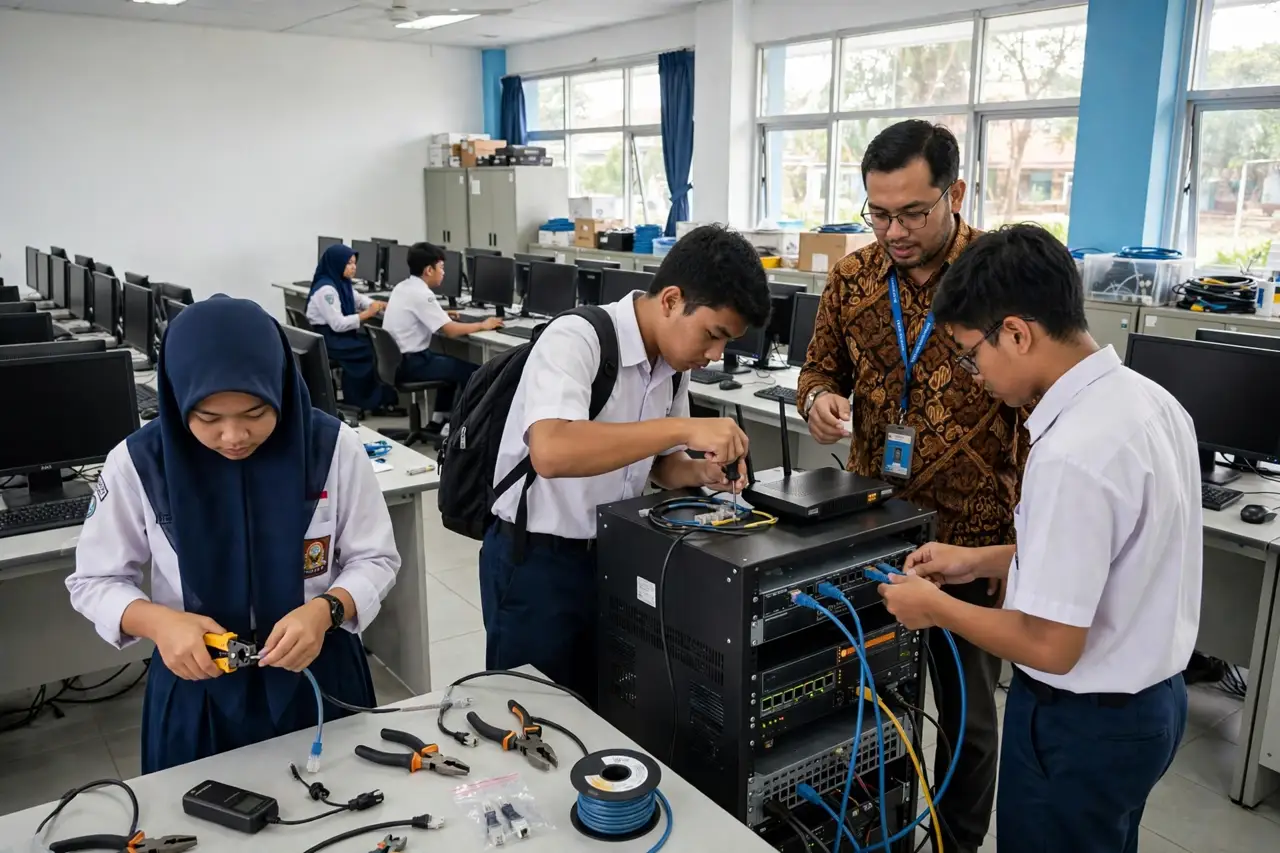Praktik instalasi jaringan di laboratorium komputer